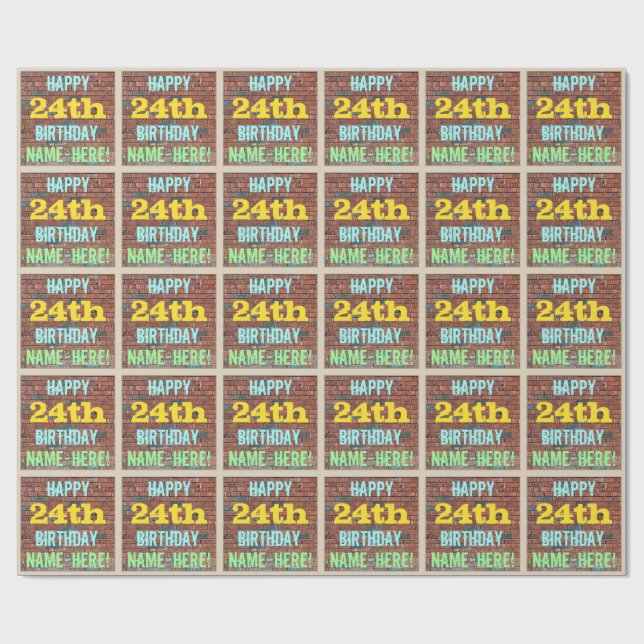 Papier Cadeau Graffiti muraux de briques inspiré 24ème anniversa (Plat)