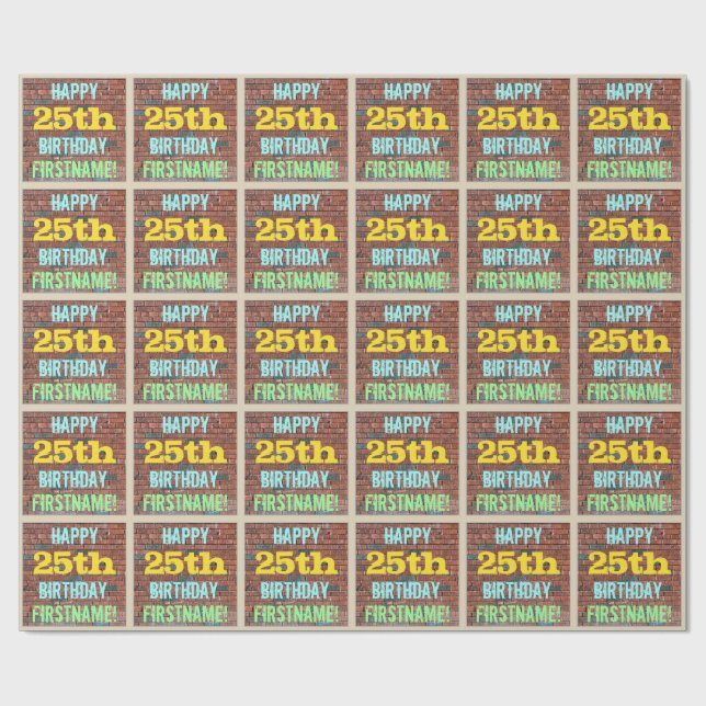 Papier Cadeau Graffiti muraux de briques inspiré 25e anniversair (Plat)