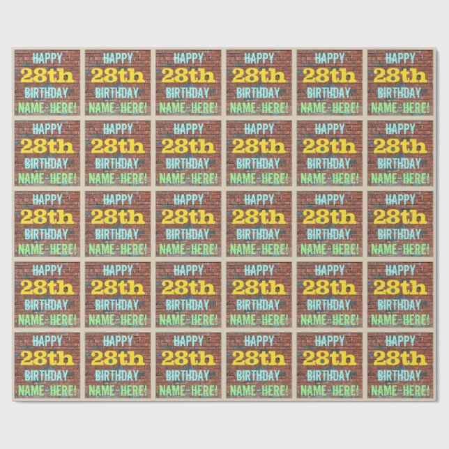 Papier Cadeau Graffiti muraux de briques inspiré 28ème anniversa (Plat)