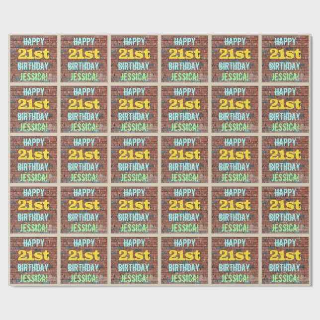 Papier Cadeau Graffiti muraux en briques inspiré 21ème anniversa (Plat)