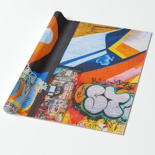 Papier Cadeau Graffiti orange et bleu