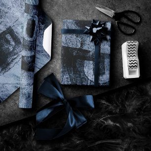 Papier Cadeau Graffiti peint Grunge   Dark Navy et Denim Blue