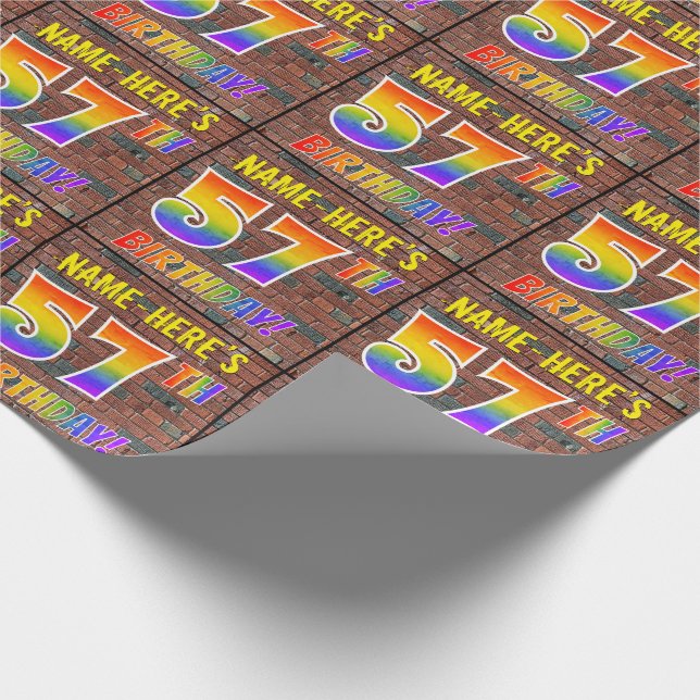 Papier Cadeau Graffiti Rainbow Look 57E ANNIVERSAIRE! & Nom pers (Coin)