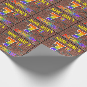 Papier Cadeau Graffiti Rainbow Look 7E ANNIVERSAIRE! & Nom perso