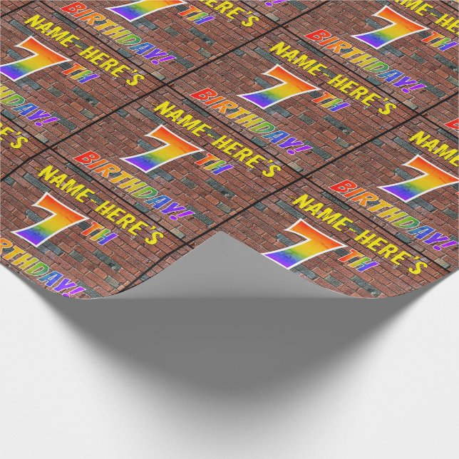Papier Cadeau Graffiti Rainbow Look 7E ANNIVERSAIRE! & Nom perso (Coin)