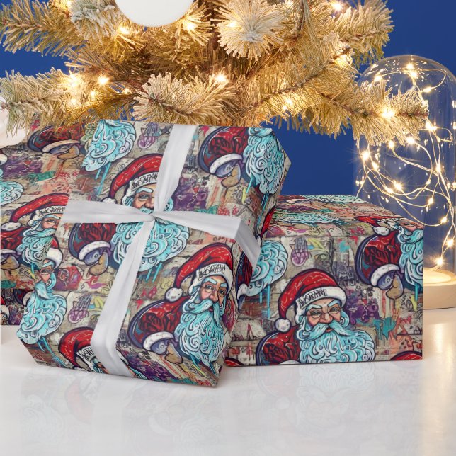 Papier Cadeau Graffiti Santa Christmas Wrapping Paper (Vacances)
