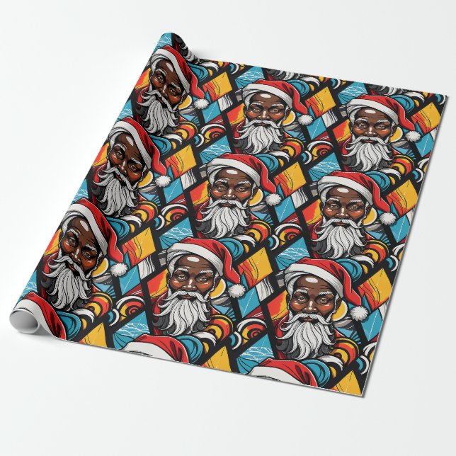 Papier Cadeau Graffiti urbain noir afro-américain du Père Noël (Déroulé)