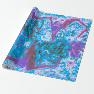 Papier Cadeau Graffiti violet bleu rue urbaine peint Mur Art