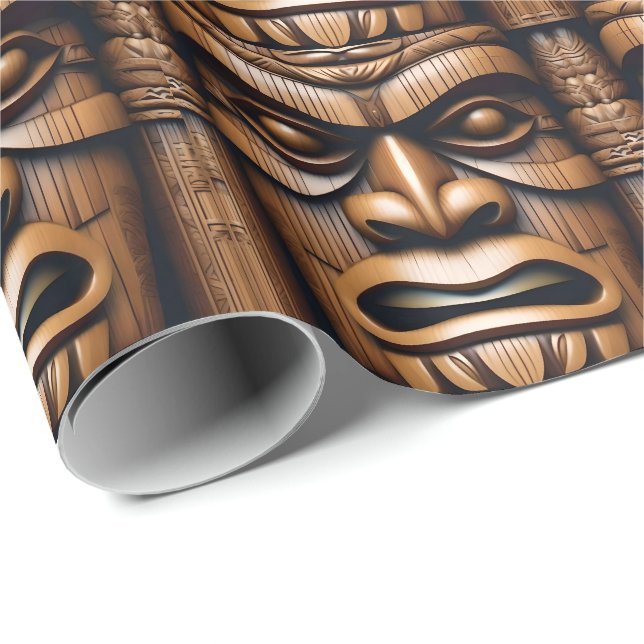 Papier Cadeau Grain de bois Nouvelle-Zélande Tiki, (Coin rond)