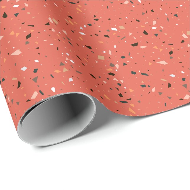 Papier Cadeau Grainy rouge terrazzo texture sans couture motif (Coin rond)