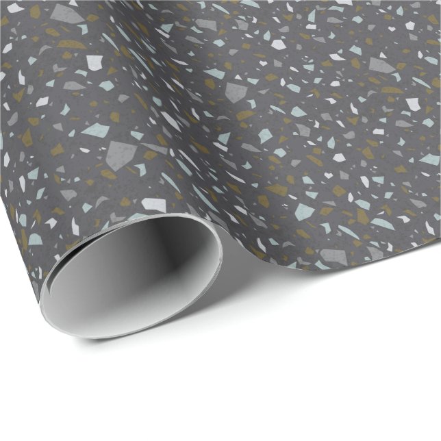 Papier Cadeau Grainy terrazzo foncé texturé sans couture motif (Coin rond)
