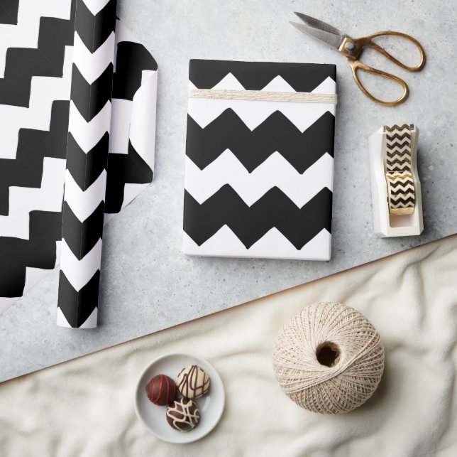Papier Cadeau Grand Black & Blanc moderne Chevron Saint-Valentin (Artisanat)