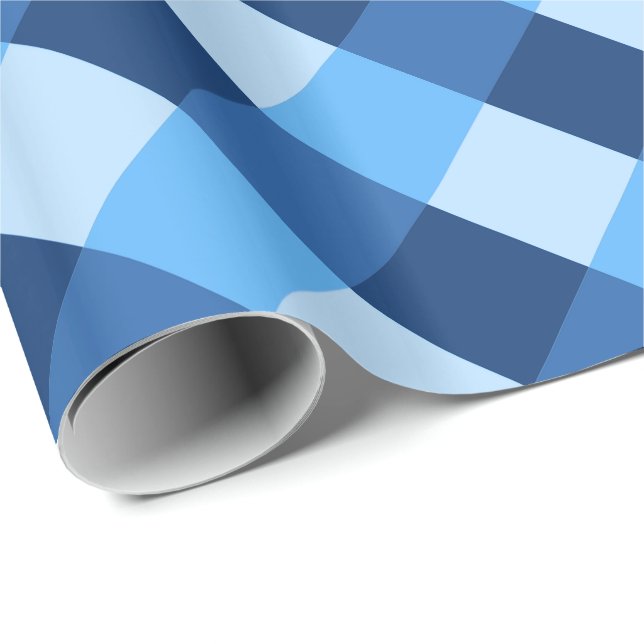Papier Cadeau Grand Buffalo Check, tons bleu denim (Coin rond)