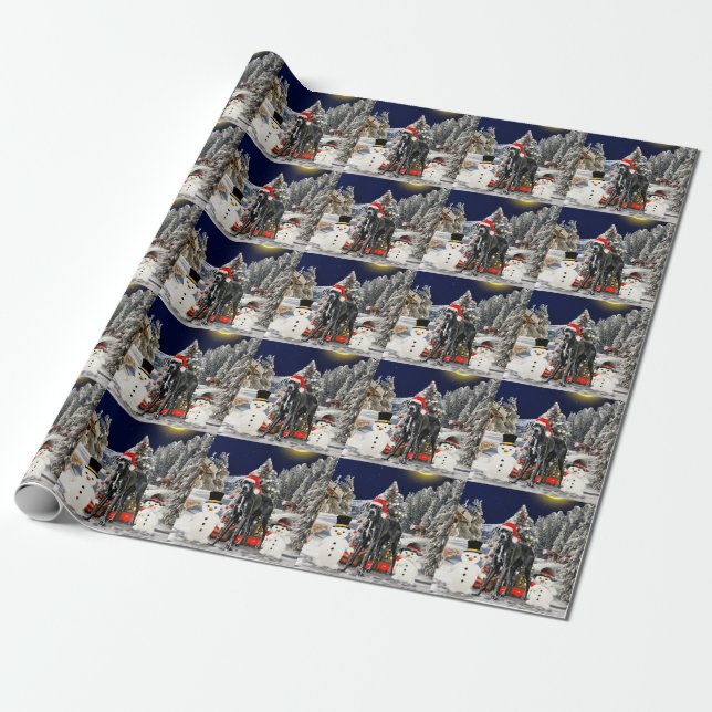 Papier Cadeau Grand Chien Dane Assis Sur La Plage Santa Hat (Déroulé)