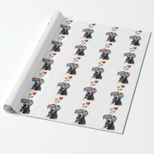 Papier Cadeau Grand chien Danse avec Coeurs Saint-Valentin