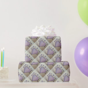 Papier Cadeau grand coeur violet et petits coeurs romantique