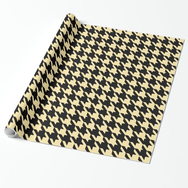 Papier Cadeau Grand contrôle noir crème beige de pied-de-poule (Déroulé)
