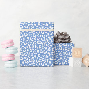 Papier Cadeau Grand Empreinte de léopard bleu et blanc français
