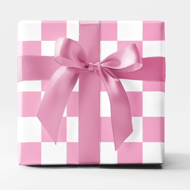 Papier Cadeau Grand motif à carreaux rose clair et blanc (Big Light Pink and White Checkered Wrapping Paper)