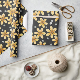 Papier Cadeau Grand motif de fleurs jaunes
