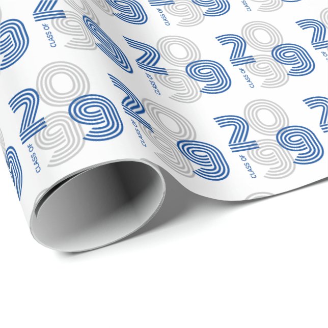 Papier Cadeau Grand nombre de Blue Retro Classe de (Coin rond)