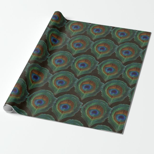 Papier Cadeau Grand oeil vert de plumes de paon (Déroulé)