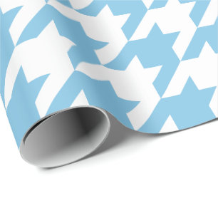 Papier Cadeau Grand pied-de-poule bleu-clair et blanc