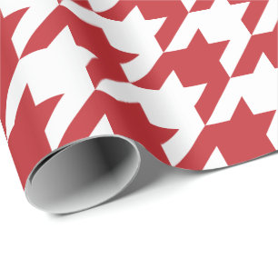 Papier Cadeau Grand pied-de-poule rouge foncé et blanc