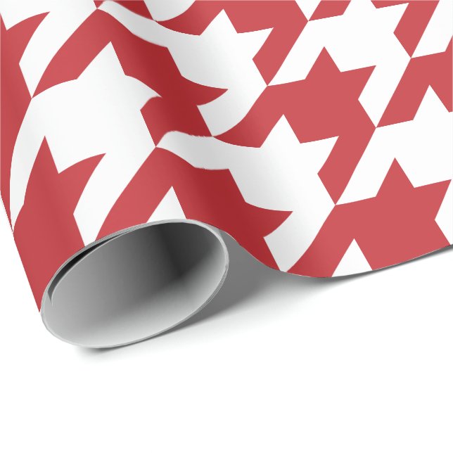 Papier Cadeau Grand pied-de-poule rouge foncé et blanc (Coin rond)