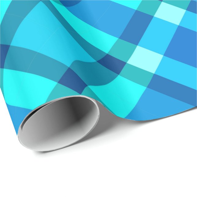 Papier Cadeau Grand Plaid Moderne, Bleu Cobalt, Aqua & Turquoise (Coin rond)