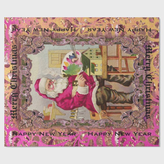 Papier Cadeau Grand victorien occupé de Père Noël (Plat)