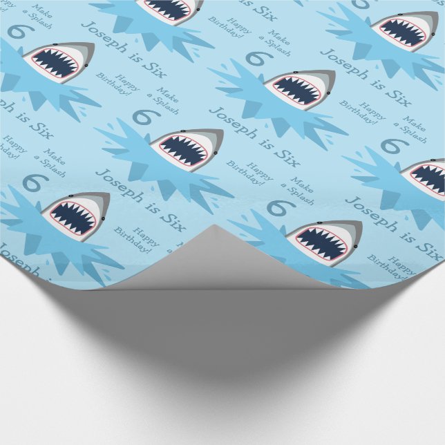 Papier Cadeau Grande fête d'anniversaire de requin blanc sixième (Coin)