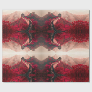 Papier Cadeau Grande Muraille de Chine en automne - Rouge Pittor