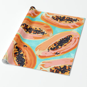 Papier Cadeau Grande Peinture aquarelle Papaya, Fruits tropicaux