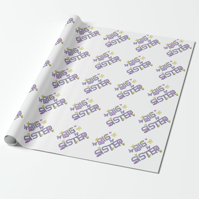 Papier Cadeau Grande soeur, avec des papillons, enveloppe de (Déroulé)