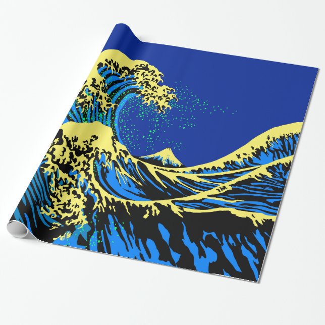 Papier Cadeau Grande vague Hokusai dans l'accent de style pop ar (Déroulé)