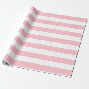 Papier Cadeau Grandes bandes horizontales roses et blanches