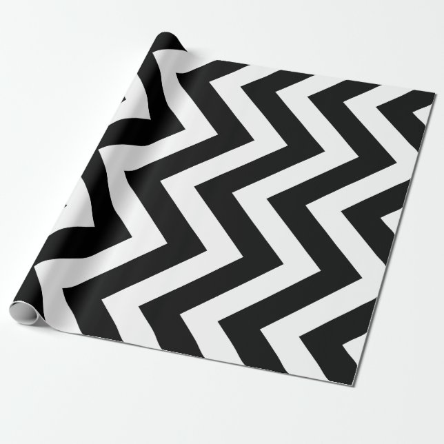 Papier Cadeau Grandes bandes Verticales Chevron Noir et Blanc (Déroulé)