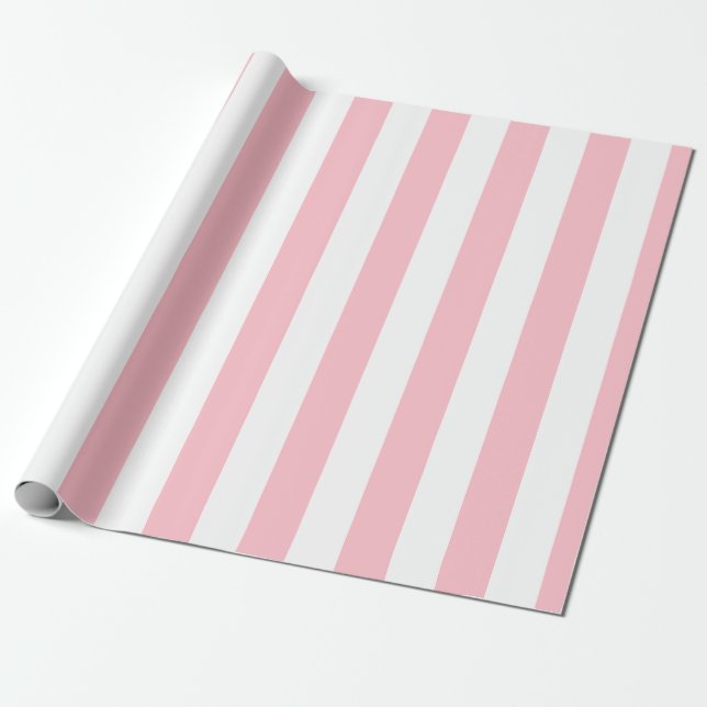 Papier Cadeau Grandes bandes verticales roses et blanches (Déroulé)