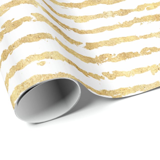 Papier Cadeau Grandes brillantes blanches d'or (Coin rond)