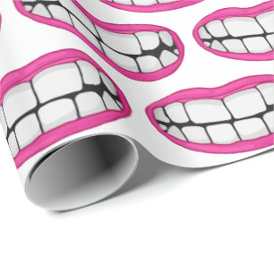 Papier Cadeau Grandes dents avec rouge à lèvres rose