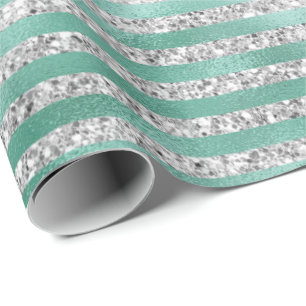 Papier Cadeau Grandes Parties scintillant en argent glam Green