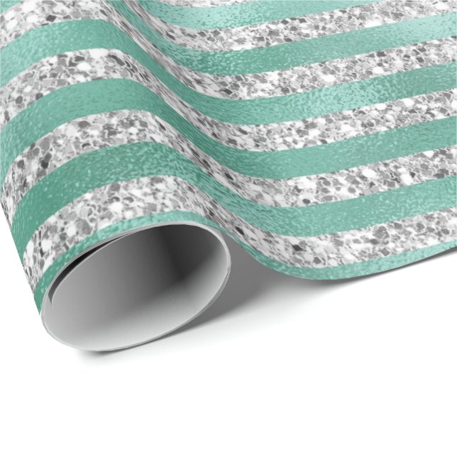 Papier Cadeau Grandes Parties scintillant en argent glam Green (Coin rond)