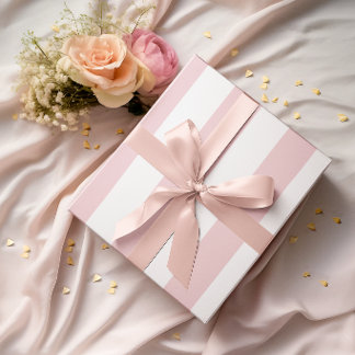 Papier Cadeau Grandes rayures rose clair et blanc