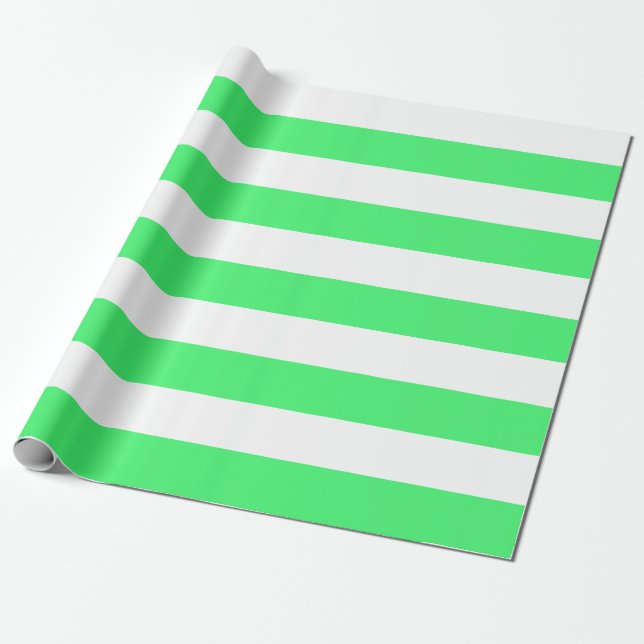 Papier Cadeau Grandes rayures vert clair et blanc (Déroulé)