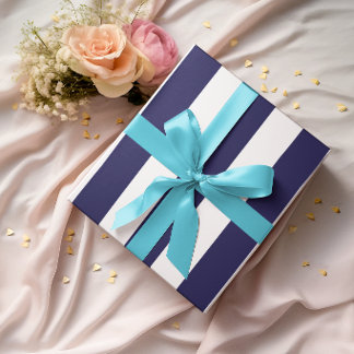 Papier Cadeau Grandes rayures verticales navy et blanc