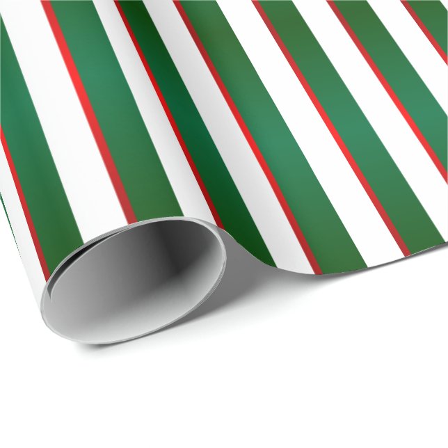 Papier Cadeau Grandes vacances de Noël vertes, blanches et rouge (Coin rond)