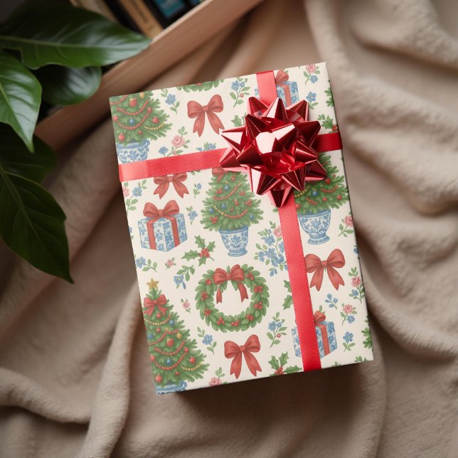 Papier Cadeau Grandmillennial Holiday Classic Aquarelle Floral (Créateur téléchargé)