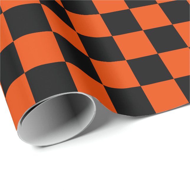 Papier Cadeau Grands chèques orange noirs et lumineux (Coin rond)