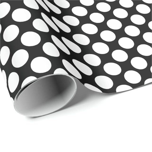 Papier Cadeau Grands points rétro - blanc et noir (Coin rond)